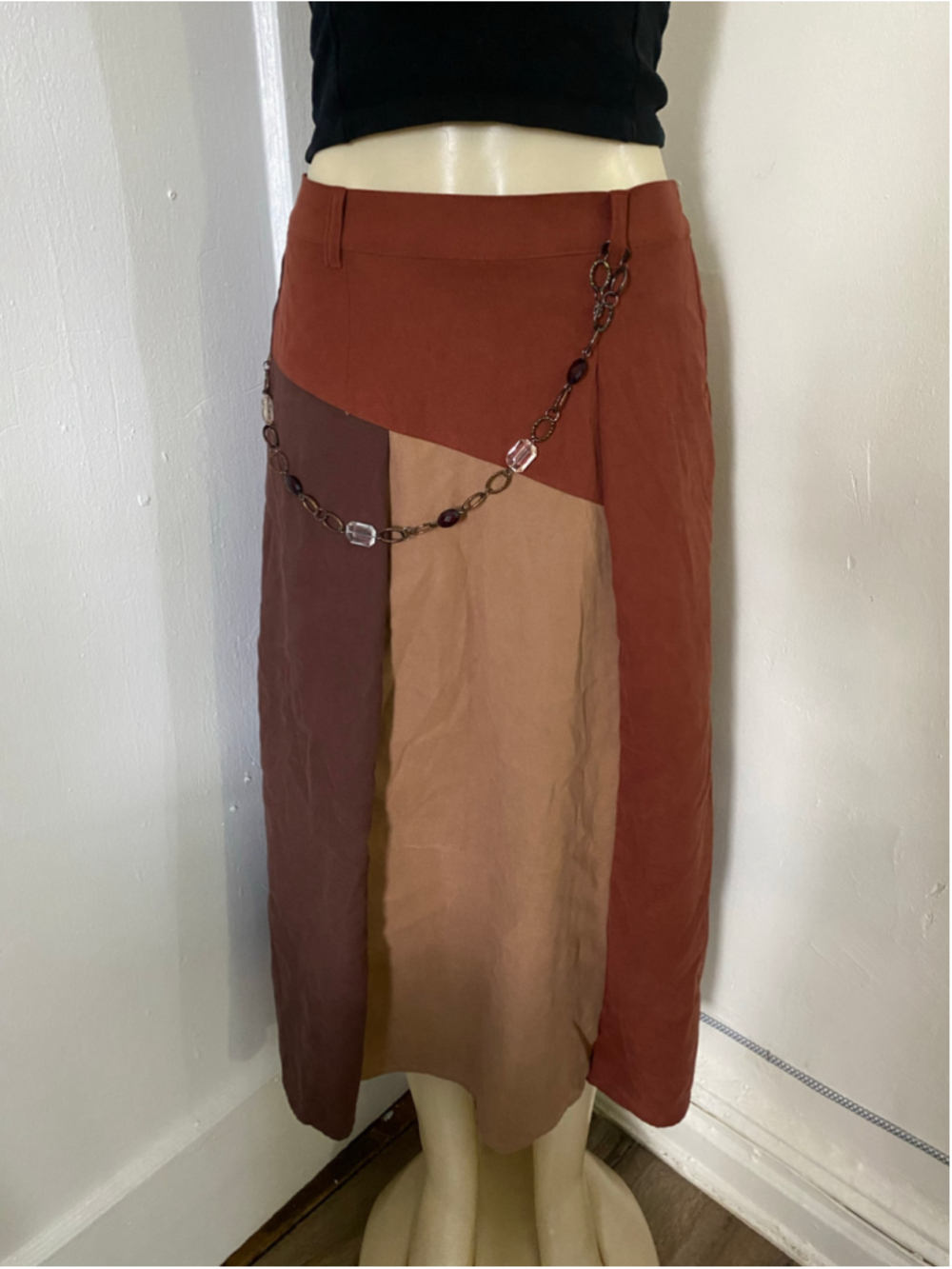 Color patch brown and orange skirt